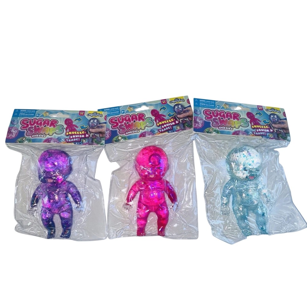 ORB‎ Sugar Swaps Babies Squishy Baby Sensory Toy Set 3 Pink Purple Blue Glitter